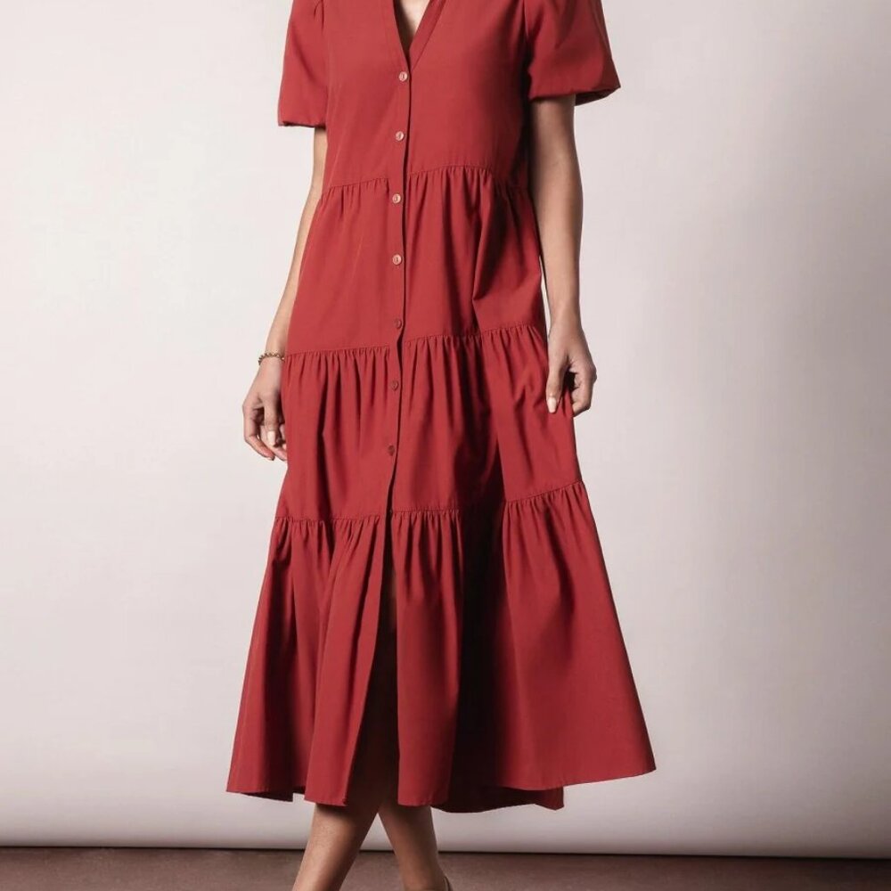 Brochu Walker Havana Terracotta Button-Down Midi Dress - M